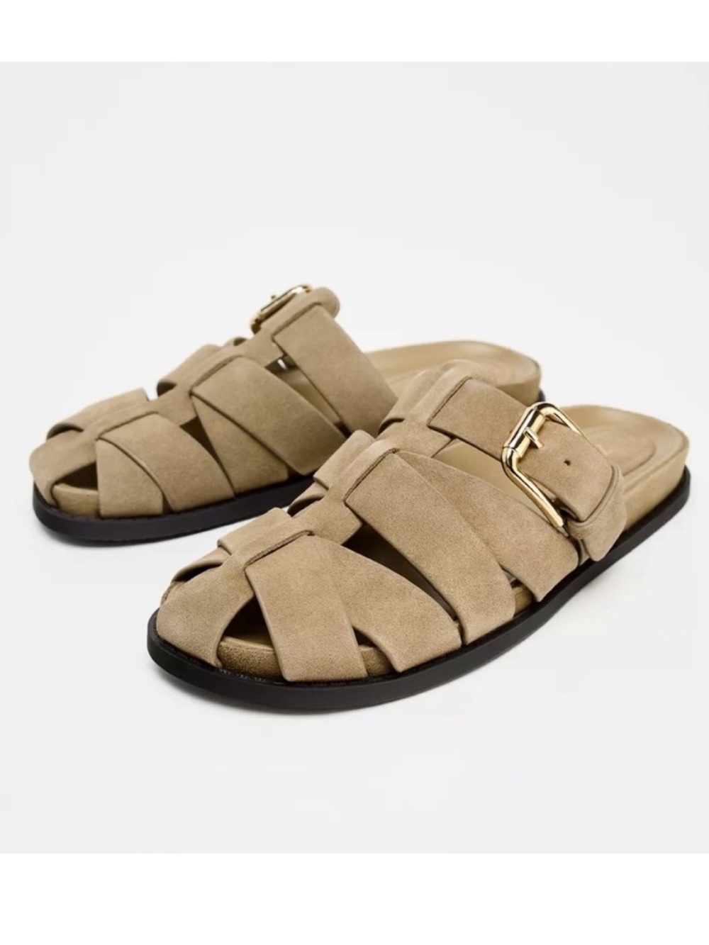 Zara Suede Fisherman Sandals Size 36 EU Sandy Brown (NWOT)